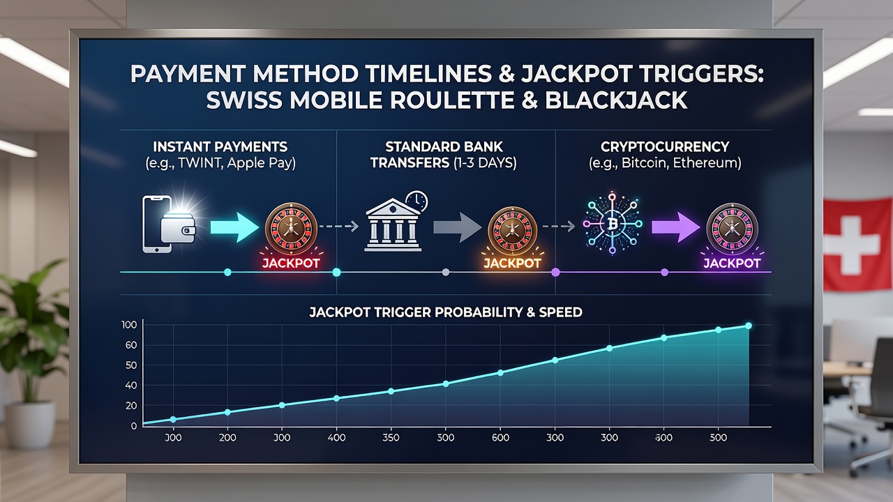 Chart showing deposit method timelines and corresponding jackpot activation rates in Swiss mobile blackjack and roulette
